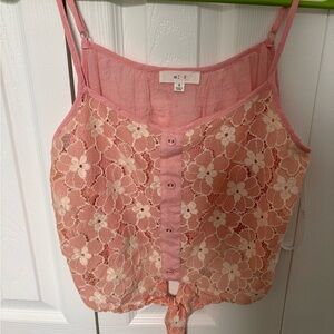 MINE Pink and Cream Lace Tank Top
